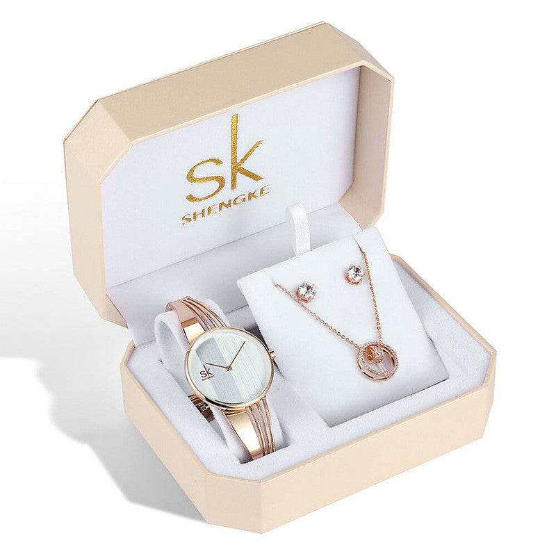 Elegant Three-Piece Rose Gold Watch Set - Waterproof & Stylish Design - Buy Center