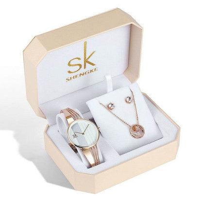 Elegant Three-Piece Rose Gold Watch Set - Waterproof & Stylish Design - Buy Center