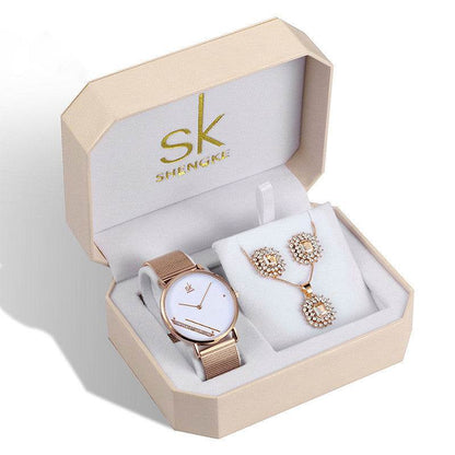 Elegant Three-Piece Rose Gold Watch Set - Waterproof & Stylish Design - Buy Center