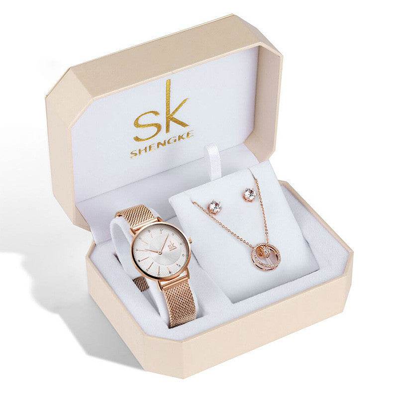Elegant Three-Piece Rose Gold Watch Set - Waterproof & Stylish Design - Buy Center