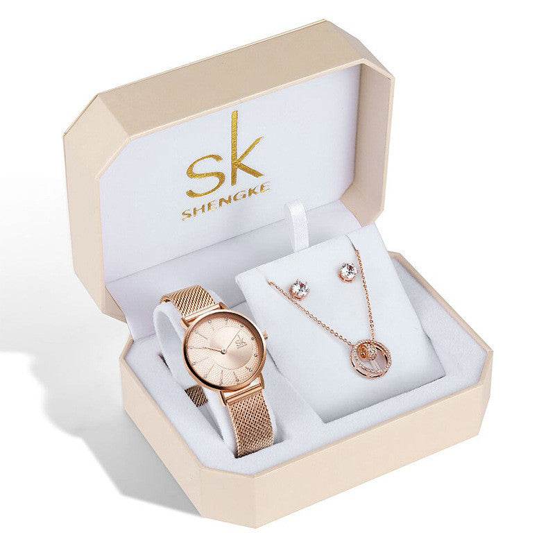 Elegant Three-Piece Rose Gold Watch Set - Waterproof & Stylish Design - Buy Center