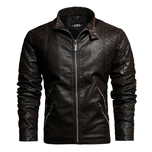 Men's Leather Motorcycle Jacket - Warm Velvet Lining for Autumn Winter - Buy Center
