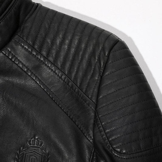 Men's Plus Velvet Leather Jacket - Trendy Casual Style, Stand-Up Collar - Buy Center