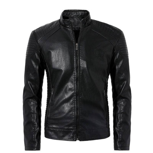 Men's Plus Velvet Leather Jacket - Trendy Casual Style, Stand-Up Collar - Buy Center