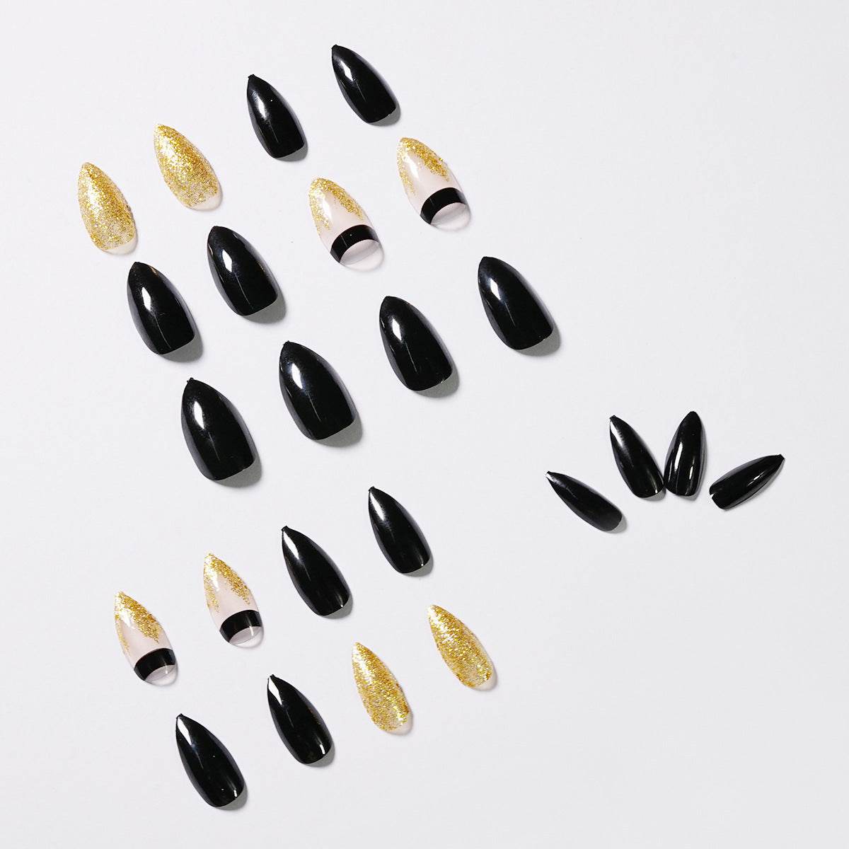Black Gold Glitter Pointed Fake Nails - 24 Pack for Glamorous Manicures - Buy Center