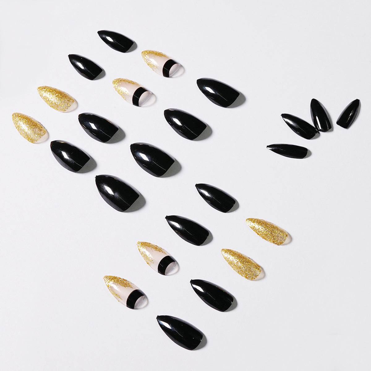 Black Gold Glitter Pointed Fake Nails - 24 Pack for Glamorous Manicures - Buy Center