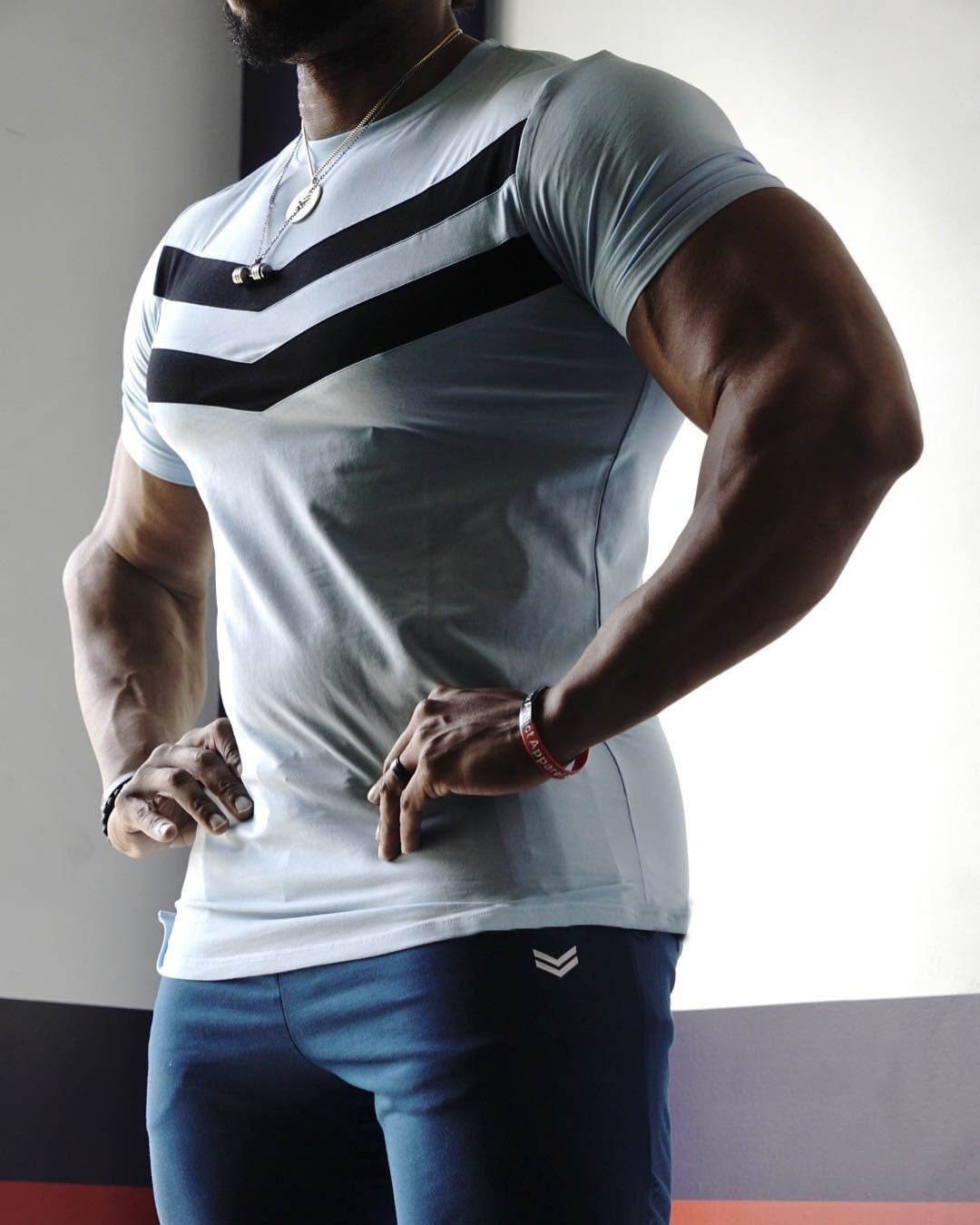 Buycenter Men's Striped Sports T-shirt - Summer Fitness Training Top - Buy Center