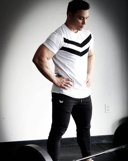 Buycenter Men's Striped Sports T-shirt - Summer Fitness Training Top - Buy Center