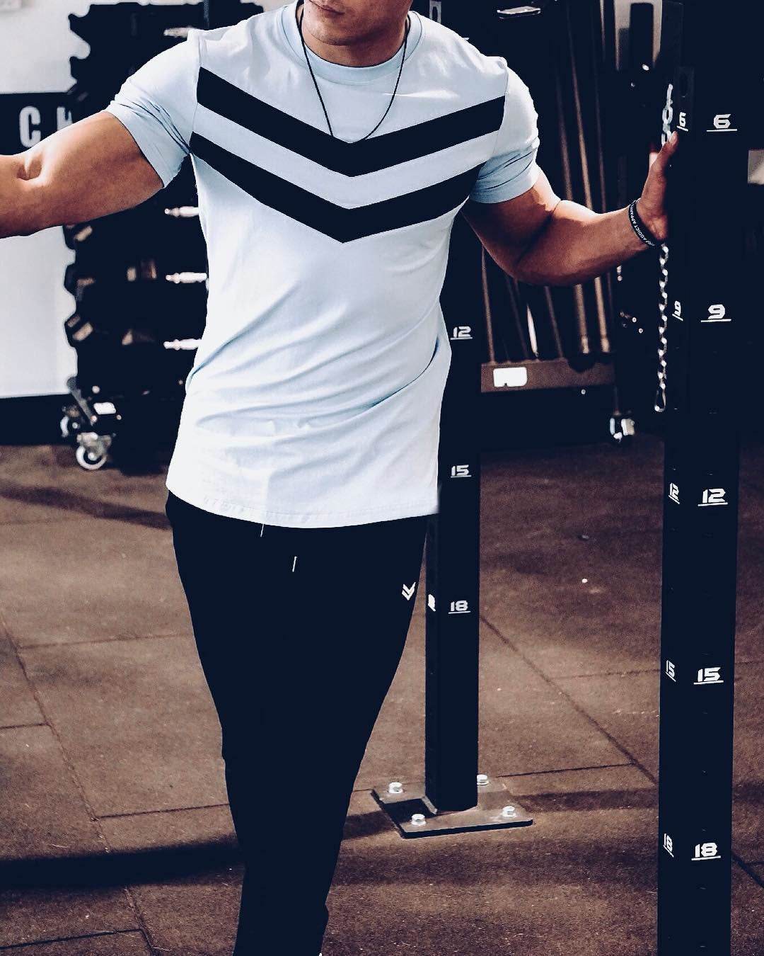 Buycenter Men's Striped Sports T-shirt - Summer Fitness Training Top - Buy Center