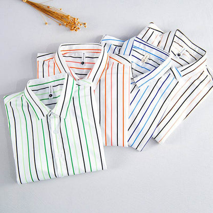 Buycenter Casual Color Striped Shirt - Long Sleeve, Square Collar, M-3XL - Buy Center