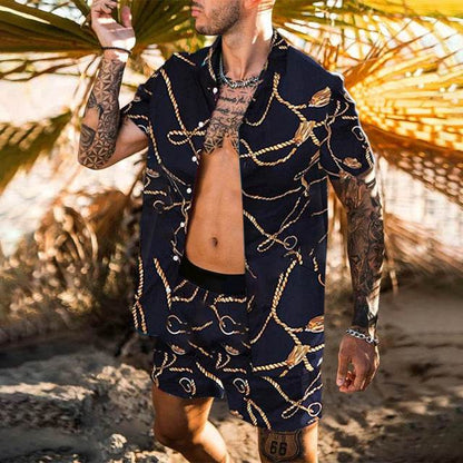 Floral Beach Two-Piece Suit for Men - Trendy Pajama Set for Relaxation - Buy Center