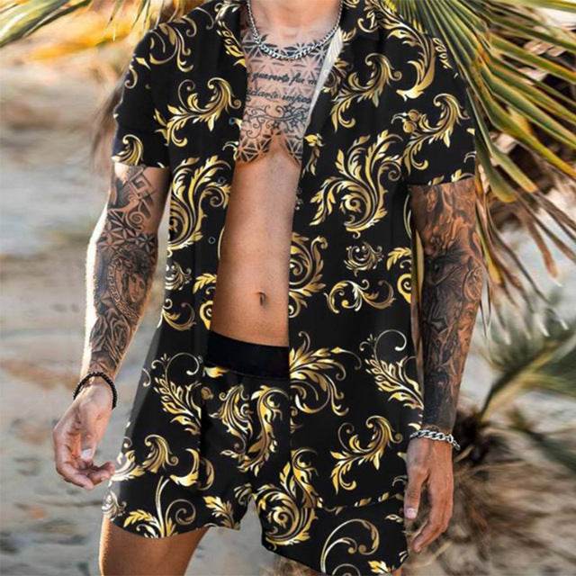 Floral Beach Two-Piece Suit for Men - Trendy Pajama Set for Relaxation - Buy Center