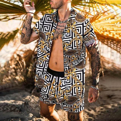 Floral Beach Two-Piece Suit for Men - Trendy Pajama Set for Relaxation - Buy Center