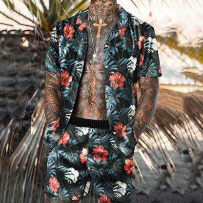 Floral Beach Two-Piece Suit for Men - Trendy Pajama Set for Relaxation - Buy Center