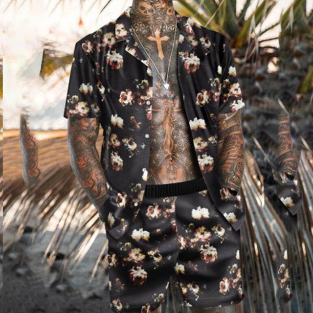 Floral Beach Two-Piece Suit for Men - Trendy Pajama Set for Relaxation - Buy Center