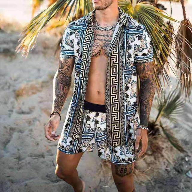 Floral Beach Two-Piece Suit for Men - Trendy Pajama Set for Relaxation - Buy Center