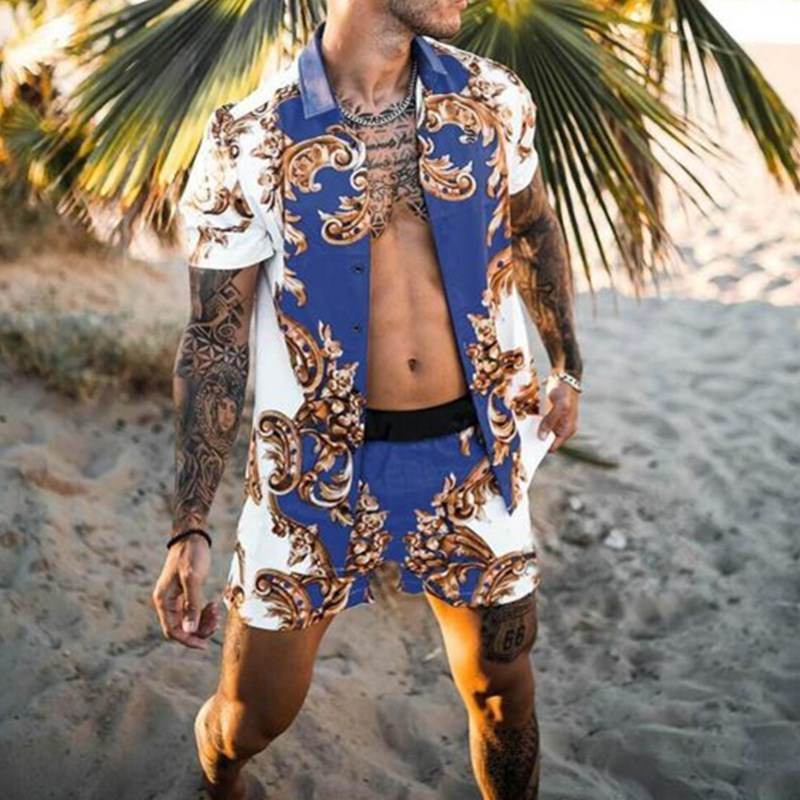 Floral Beach Two-Piece Suit for Men - Trendy Pajama Set for Relaxation - Buy Center
