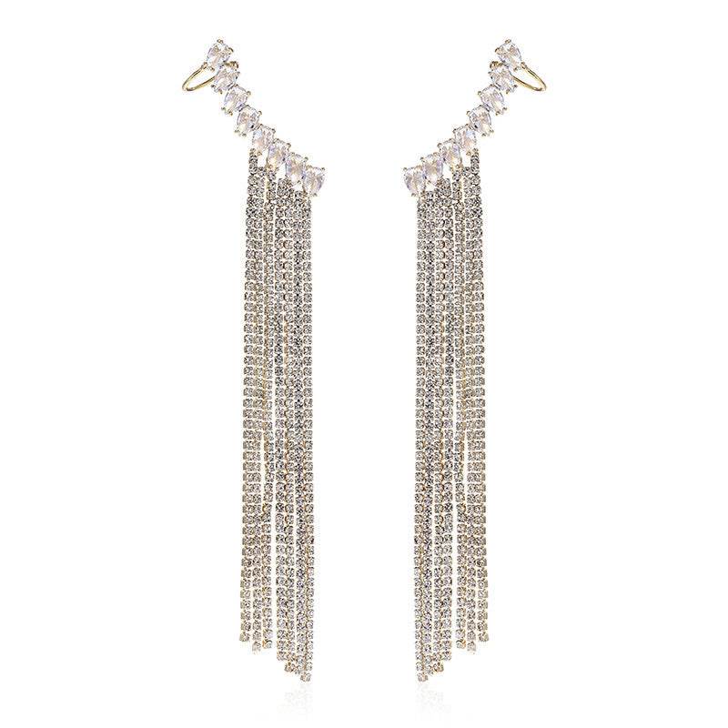 Exaggerated Tassel Zircon Earrings - Elegant Drop Shape Fashion Jewelry - Buy Center