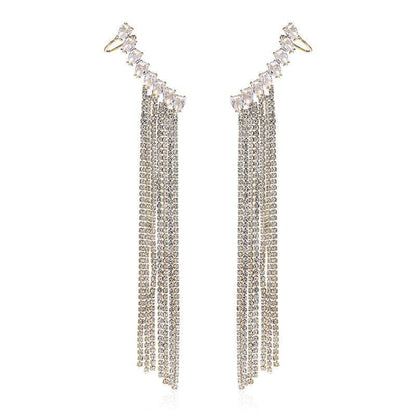 Exaggerated Tassel Zircon Earrings - Elegant Drop Shape Fashion Jewelry - Buy Center