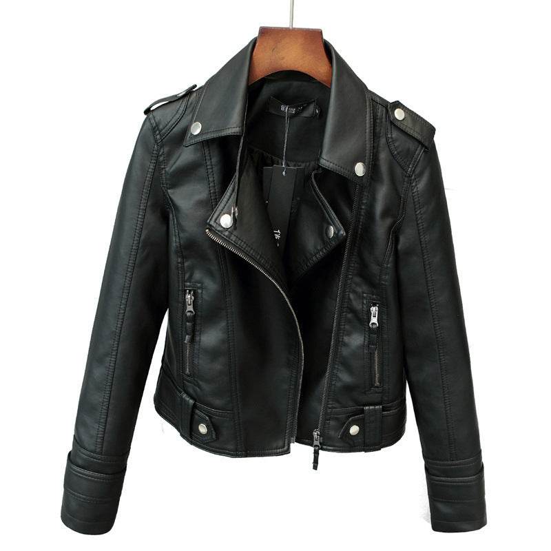 Buycenter Slim-Fit PU Motorcycle Jacket - Short Style for Women - Buy Center