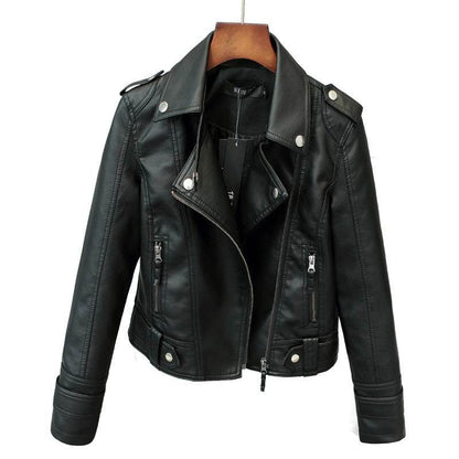 Buycenter Slim-Fit PU Motorcycle Jacket - Short Style for Women - Buy Center