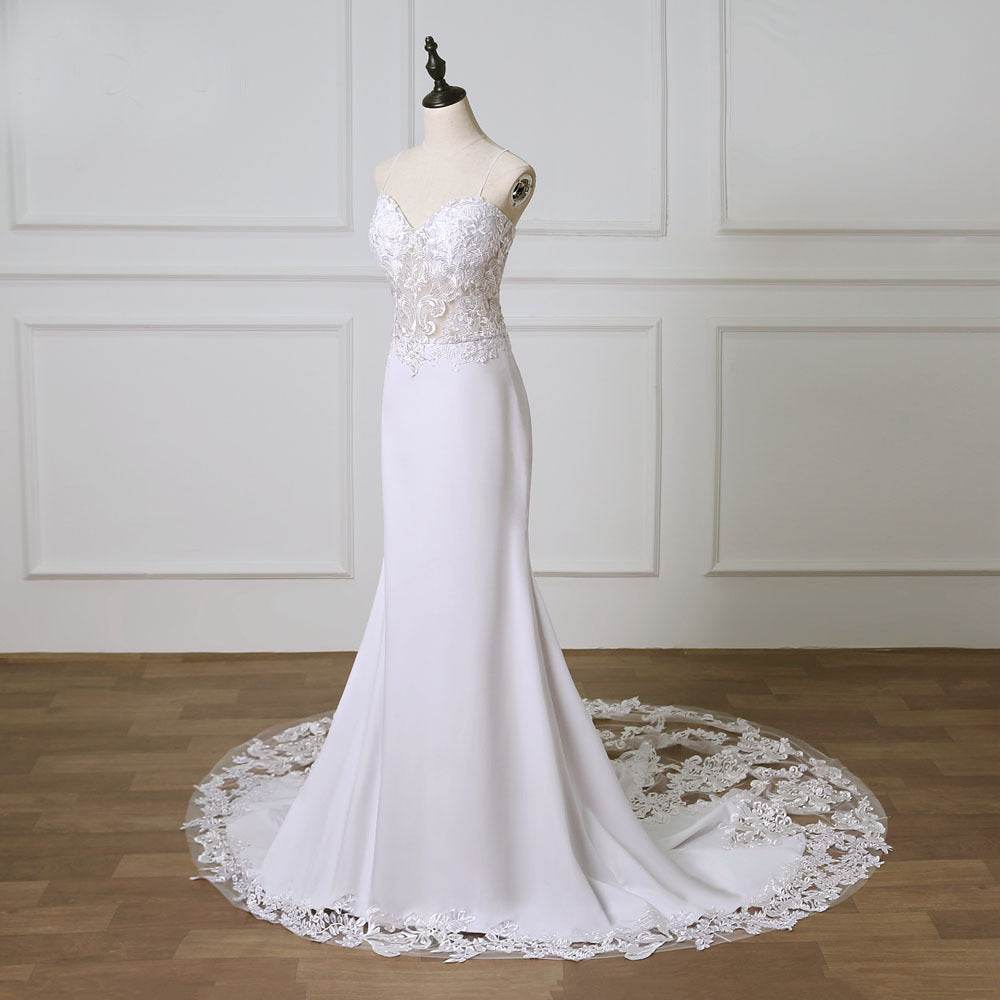 Elegant Spaghetti Straps Lace Bridal Gown - Pure White & Ivory Options - Buy Center