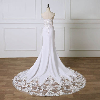 Elegant Spaghetti Straps Lace Bridal Gown - Pure White & Ivory Options - Buy Center