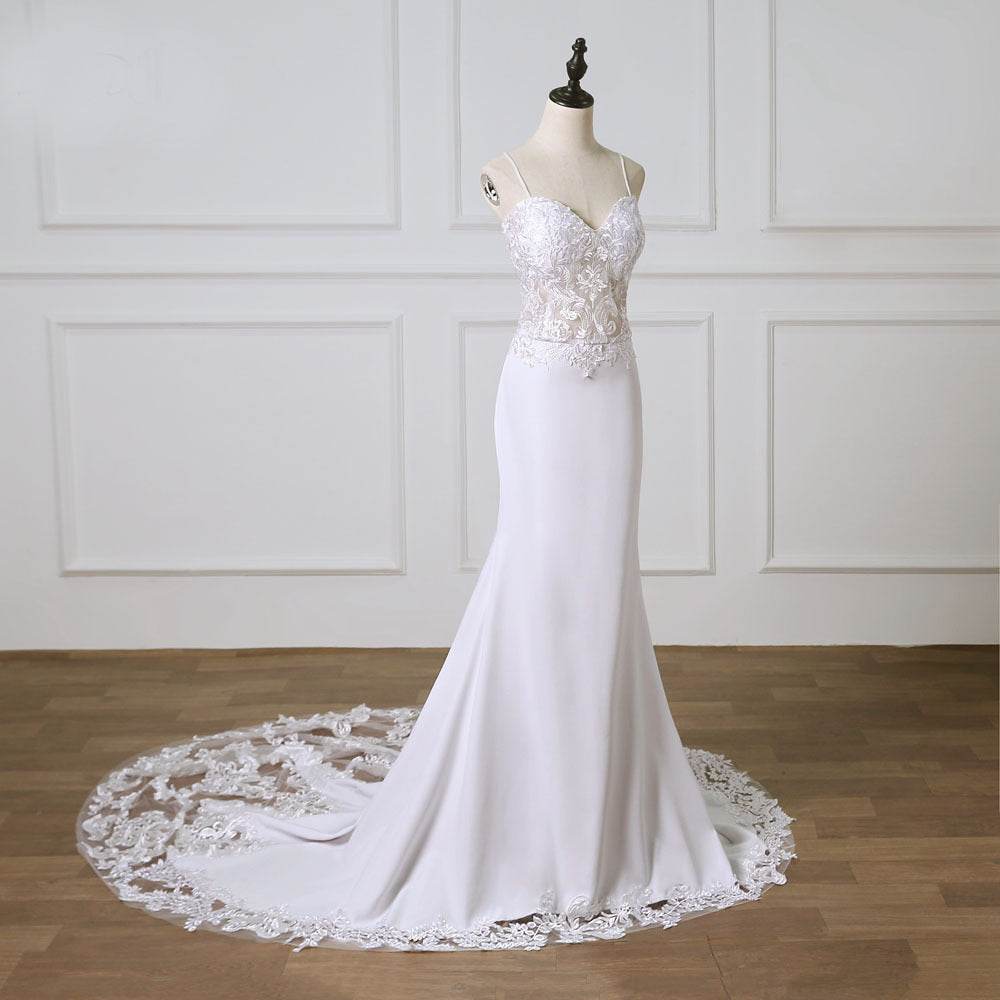 Elegant Spaghetti Straps Lace Bridal Gown - Pure White & Ivory Options - Buy Center