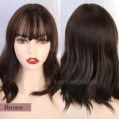 New Natural Wave Purple Wig - Short Curly Hair with Chic Bangs - Buy Center