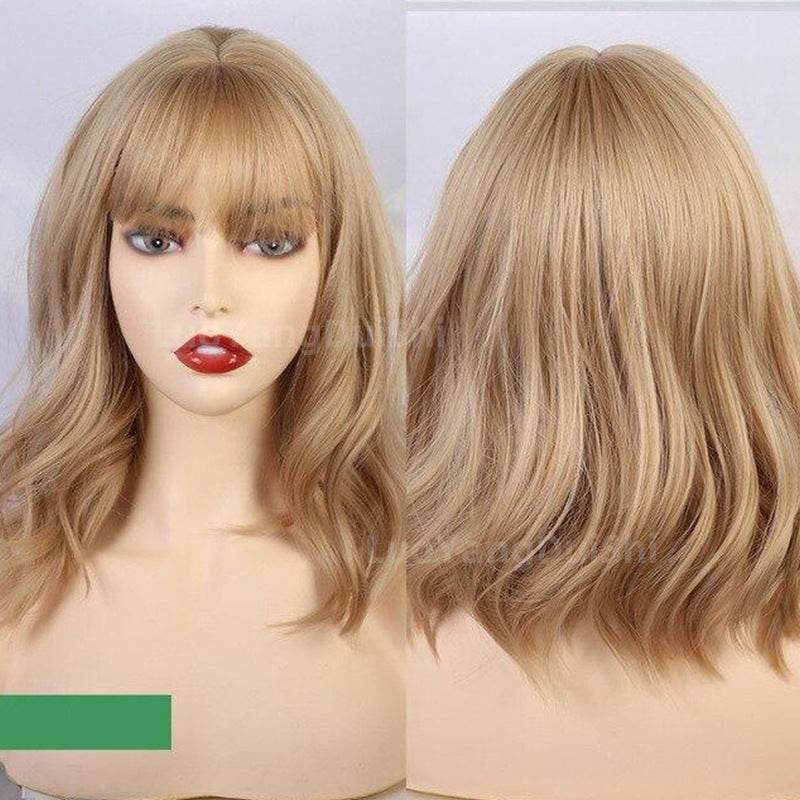 New Natural Wave Purple Wig - Short Curly Hair with Chic Bangs - Buy Center