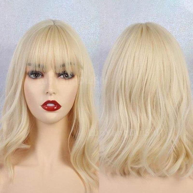 New Natural Wave Purple Wig - Short Curly Hair with Chic Bangs - Buy Center