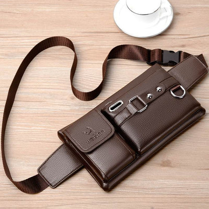 Men's Multifunctional Sports Waist Bag - Trendy Waterproof PU Leather - Buy Center