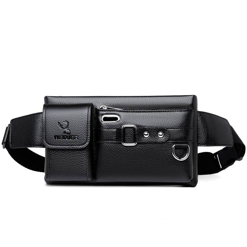 Men's Multifunctional Sports Waist Bag - Trendy Waterproof PU Leather - Buy Center