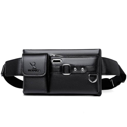 Men's Multifunctional Sports Waist Bag - Trendy Waterproof PU Leather - Buy Center
