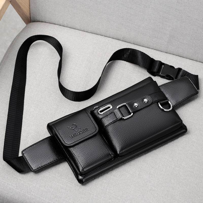Men's Multifunctional Sports Waist Bag - Trendy Waterproof PU Leather - Buy Center