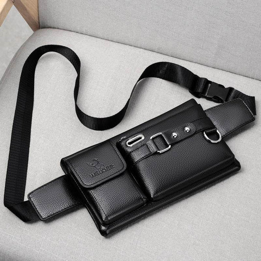 Men's Multifunctional Sports Waist Bag - Trendy Waterproof PU Leather - Buy Center