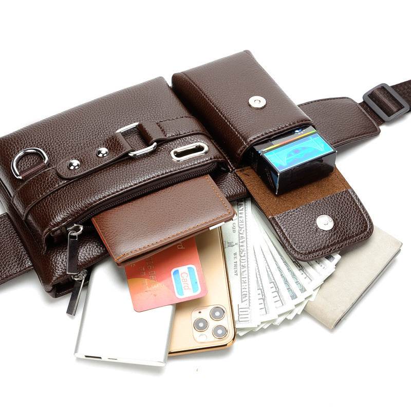 Men's Multifunctional Sports Waist Bag - Trendy Waterproof PU Leather - Buy Center