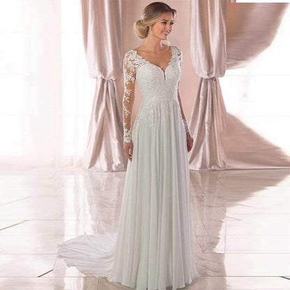 Elegant White Deep V-Neck Wedding Dress - Backless, Sleeveless Gown - Buy Center
