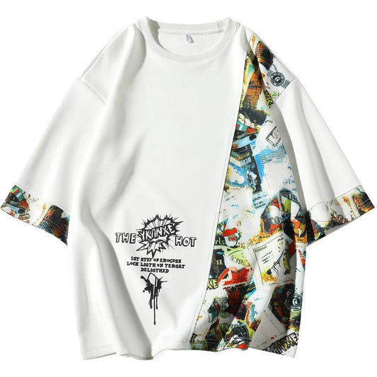 Buycenter Half-Sleeved Contrast Color Base Shirt - Geometric Style & Loose Fit - Buy Center