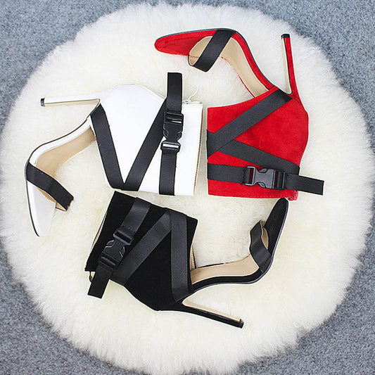 Open Toe Woven Stiletto Heels - Women's Suede Fashion Pumps 2025 - Buy Center