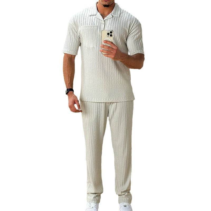 Stylish Cotton Blend Men's Polo Shirt Trousers Set - Casual Elegance - Buy Center