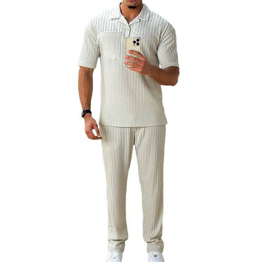 Stylish Cotton Blend Men's Polo Shirt Trousers Set - Casual Elegance - Buy Center
