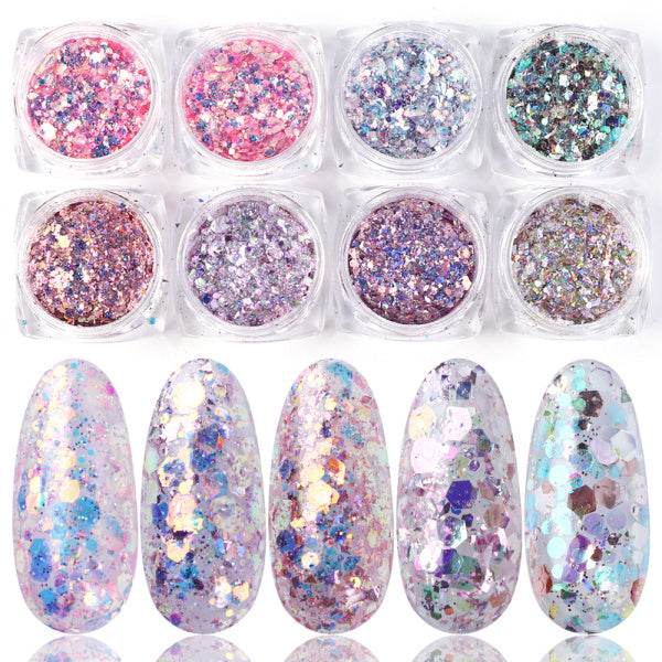 8 Box Mix Glitter Nail Art Powder Set - Holographic Shine for 2025 - Buy Center
