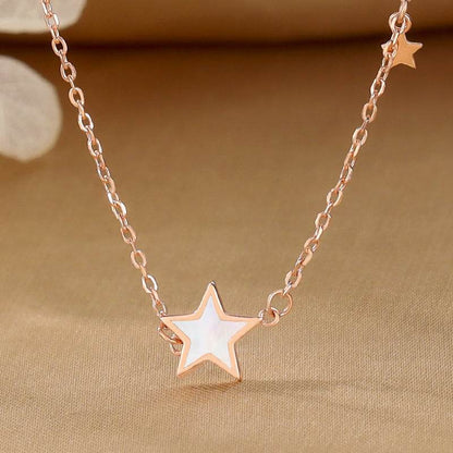 Elegant S925 Silver Star Necklace with Shell Pendant - Korean Style - Buy Center