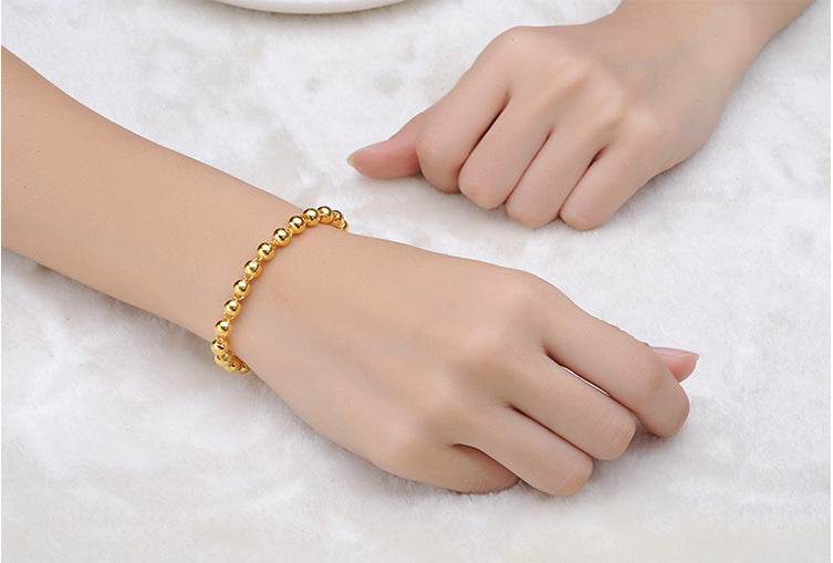 Men's Round Bead Bracelet - 24K Gold Imitation in Premium Brass Design - Buy Center