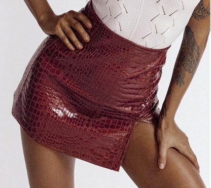 Buycenter Sexy Crocodile PU Leather Skirt - A-Line Street Fashion - Buy Center