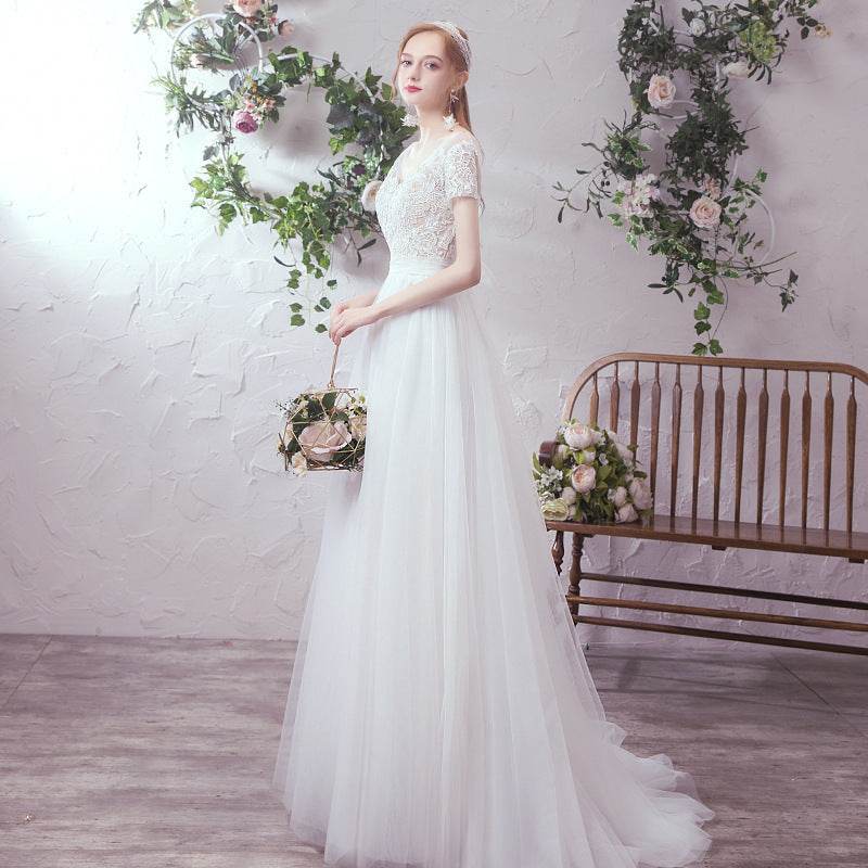 Bride Sen Simple Mesh Wedding Dress - Elegant Small Tail Skirt - Buy Center