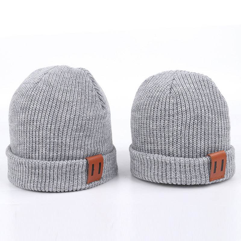 Casual Leather Knitted Baby Cap - Stylish Thermal Beanie for All Ages - Buy Center