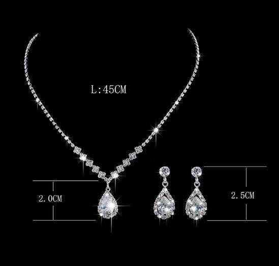 Brilliant Full Diamond Zircon Drop Necklace - Elegant Bridal Jewelry Set - Buy Center