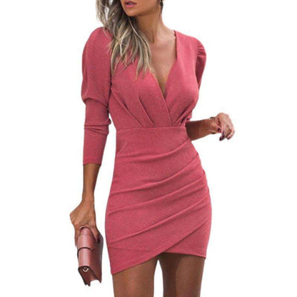 Buycenter Women's Thin Long Sleeve Dress - Solid Color Evening Wear - Buy Center